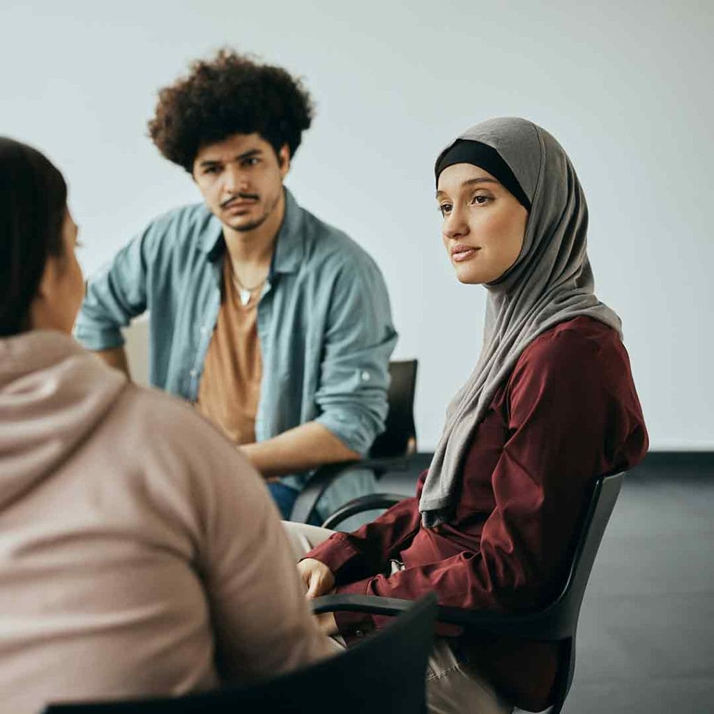 Trauma-informed client meeting in legal setting
